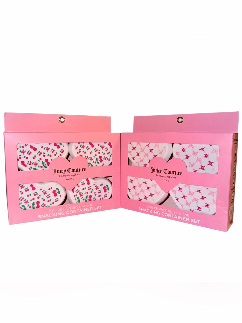 2 Pack Juicy Couture 8 Piece Silicone Snacking Container Sets Cherry Logo Print